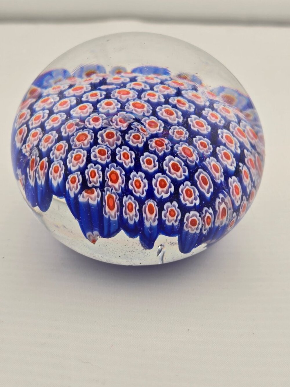 Vintage Handmade Glass Murano Style Millefiori Paperweight Blue Red White